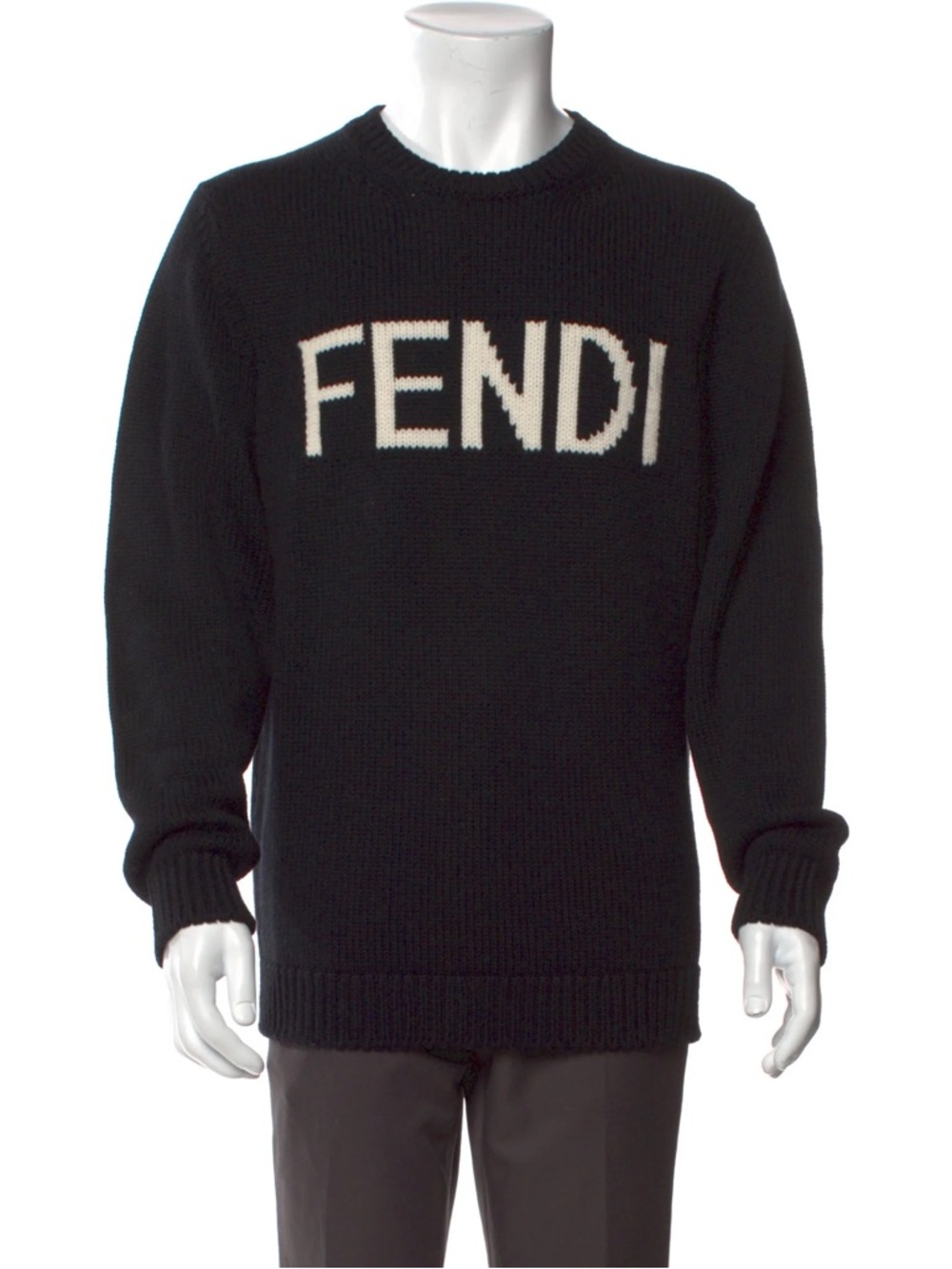 Fendi Karligraphy Accent Virgin Wool Pullover Sweater